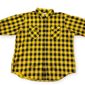 Vintage Sears Shirt Men's 4XL Yellow Black Wearmaster Plaid Flannel Button Up